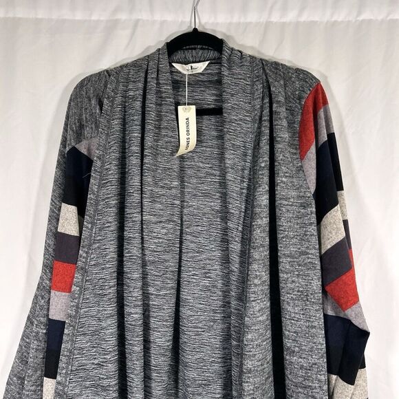 New Agnes Orinda Cardigan Women's 4X Grey Open Front Striped Sleeves Light - Picture 2 of 8